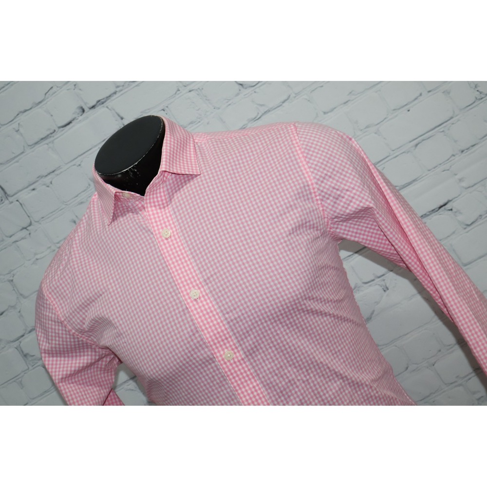 J.Crew Performance Slim Dress Shirt Mens Small Pink White Gingham Long Sleeve
